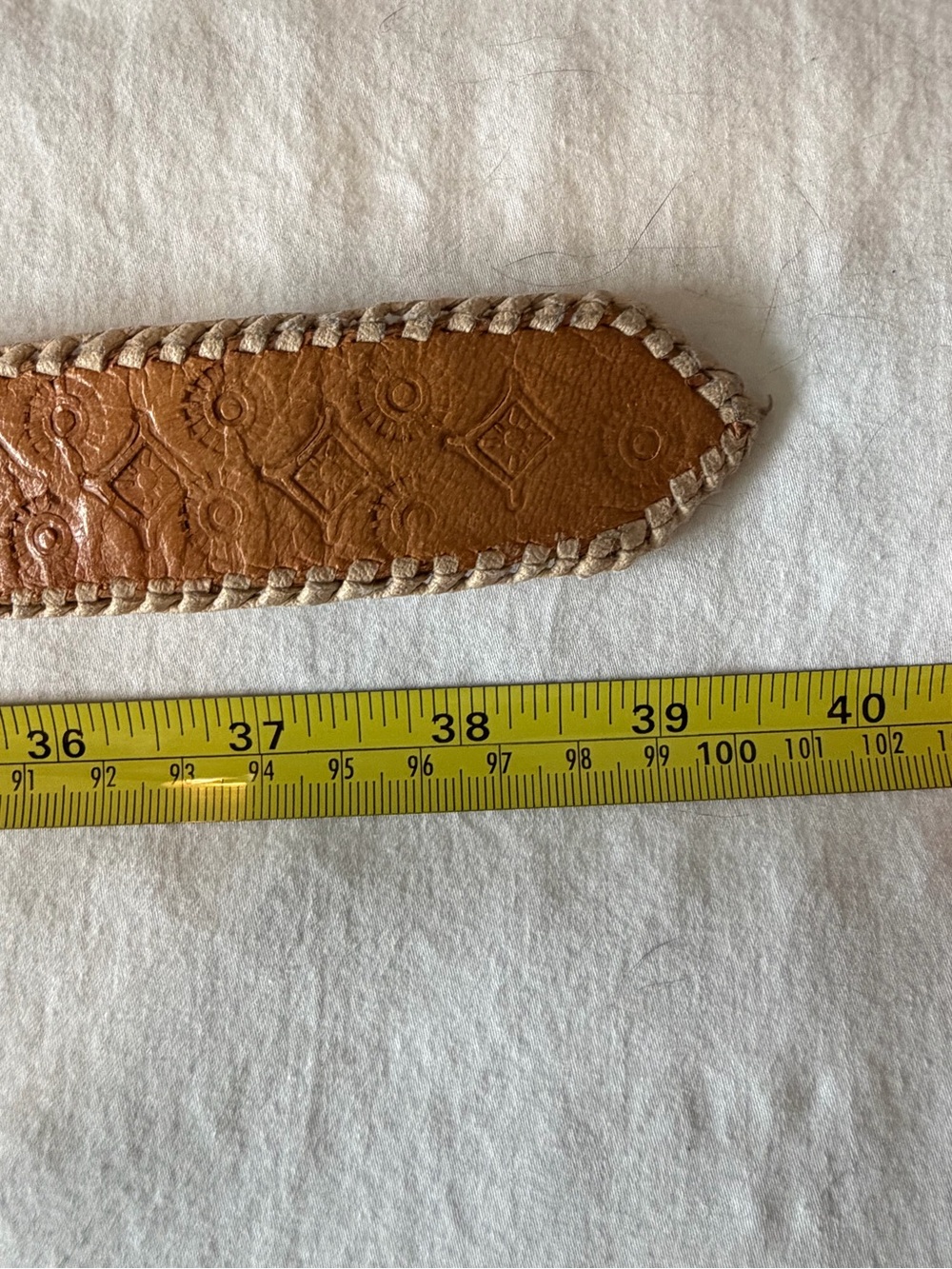 Vintage Southwest Guatemala Tooled Leather Belt Colorful Handmade Size 36 Boho - Picture 10 of 10